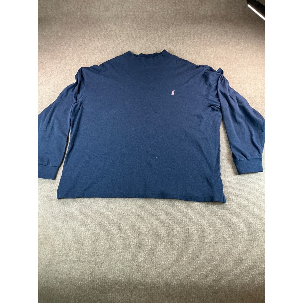 Polo Golf Ralph Lauren Mens Large Pima Cotton Mock Neck Long Sleeve Shirt Navy